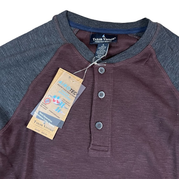 Tailor Vintage Men’s Small Long Sleeve Henley Shirt Burgundy/ Gray NWT - Picture 5 of 12